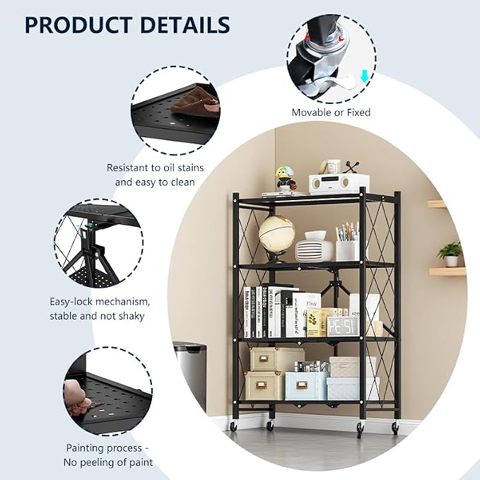 28.5" L x 14.2" W x 46.1" H Foldable 4-Tier Garage Storage Shelves - Image 4