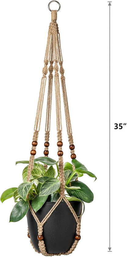 Mkono Macrame Plant Hanger Indoor 35 Inch Hanging Planter Basket Brown 3Pcs | - Image 5