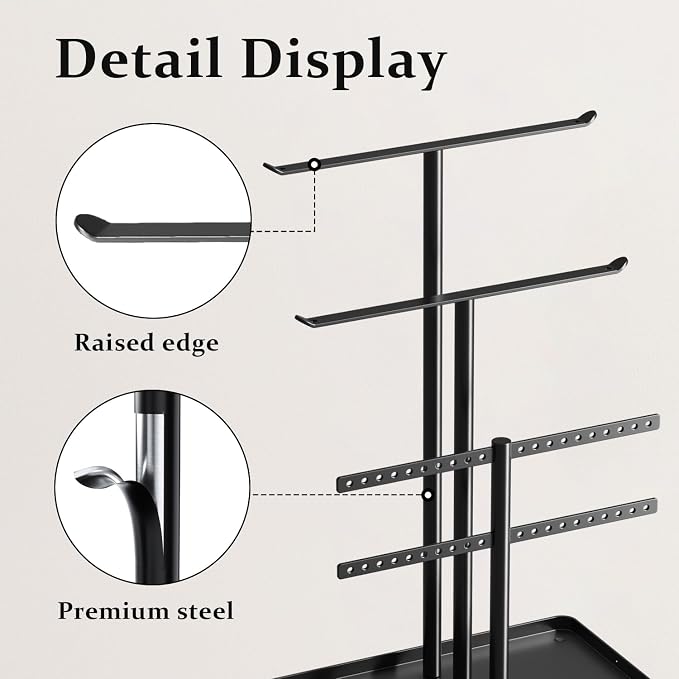 pickpiff Jewelry Stand Organizer, 12.5" Tall Sturdy Metal, 3-Tier Jewelry Holder - Image 6