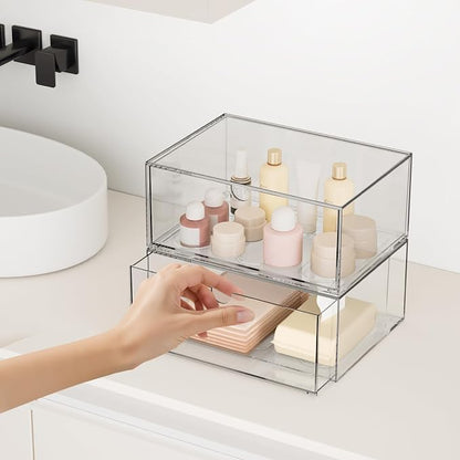 Clear Stackable Storage Drawers, 2 Pack Acrylic Makeup Organizers - Image 2