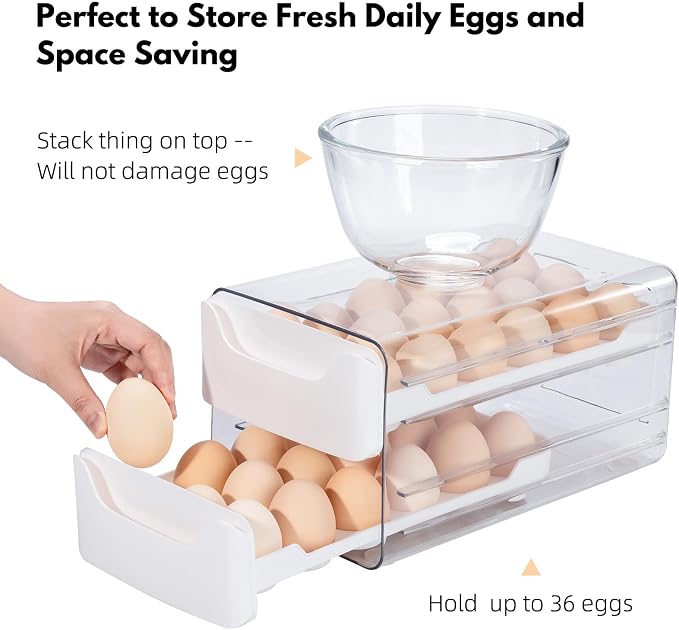 36-Egg Holder for Refrigerator, 2-Tier Stackable Egg Dispenser, and anti-slip - Image 5