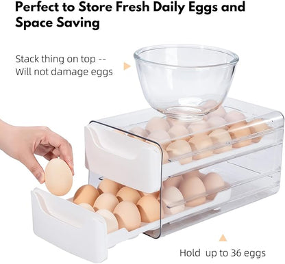 36-Egg Holder for Refrigerator, 2-Tier Stackable Egg Dispenser, and anti-slip - Image 5