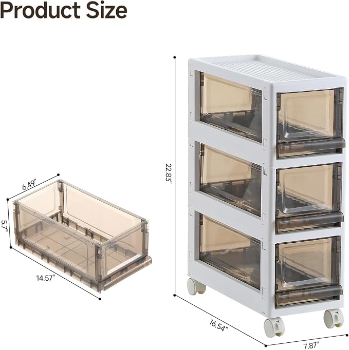 Plastic 3 Drawer Storage Organizer, Narrow Plastic Storage Drawers - Image 2