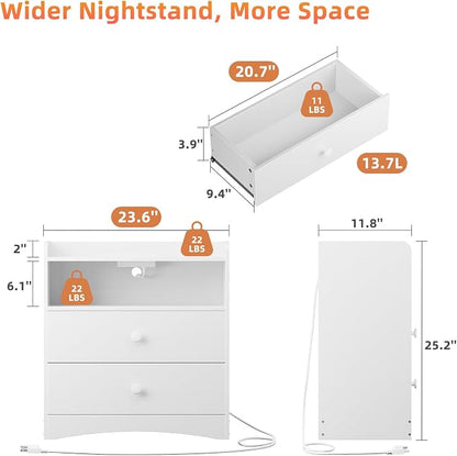 Nightstand with Charging Station and LED Light, Modern Nightstand with USB - Image 2