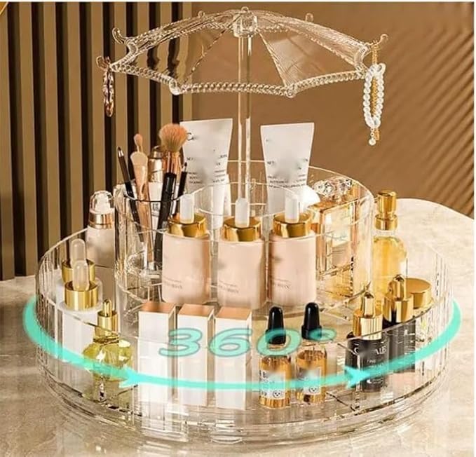 360° Rotating Acrylic Makeup Organizer Carousel - Image 3