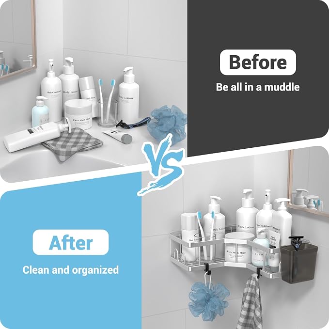AKTECKE Corner Shower Caddy Shelf Rack: 2 Pack Adhesive Shower Organizer - Image 6