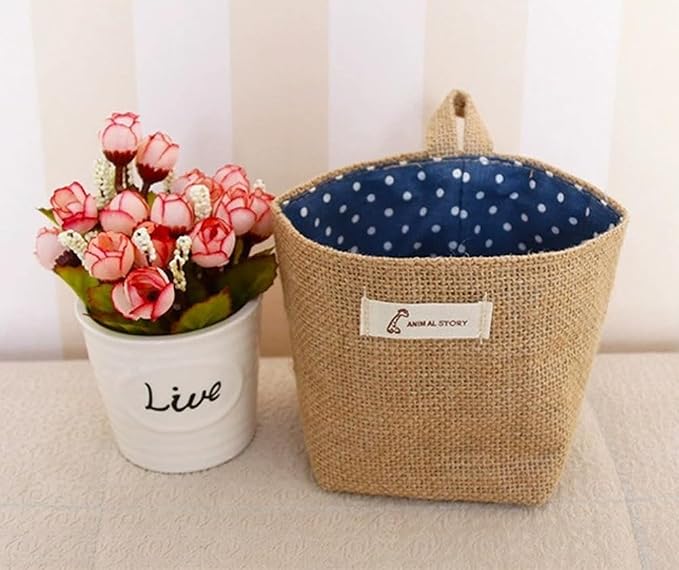 4 Pack Wall Hanging Storage Bags Hanging Storage Bags Cotton Linen Storage - Image 6