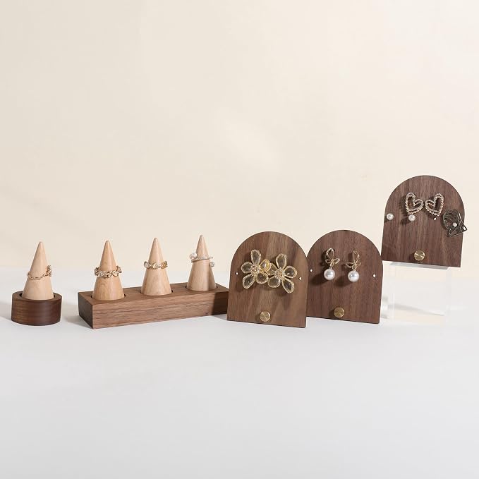 GemeShou 3pcs wooden jewelry earring organizer holder, walnut earring studs - Image 3