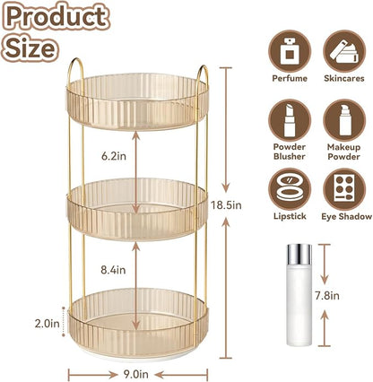 360° Rotating Makeup Organizer for Vanity, 3 Tier Perfume Organizers - Image 3