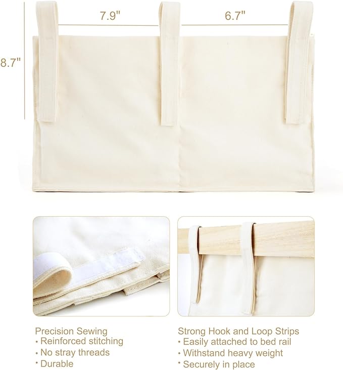 Mkono Bedside Caddy Hanging Organizer, Bunk Woven 7 Pockets Bed Storage Bag - Image 6