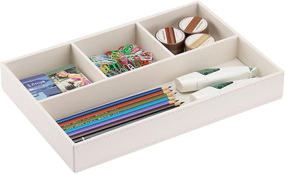 KINGFOM PU Leather Desk Drawer Organizer, 4 Compartment Office Supplies by KingfomLeatherHomeOfficeDecor