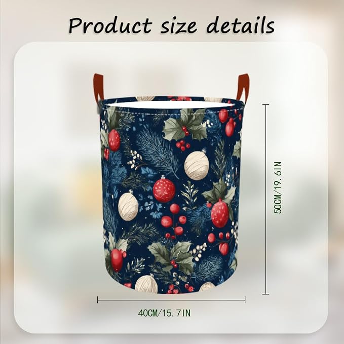 Laundry Hamper Winter Botanical Pattern Oxford Fabric Basket - Image 3