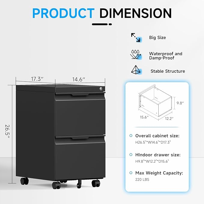 2 Drawer Mobile File Cabinet - Image 3