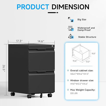 2 Drawer Mobile File Cabinet - Image 3