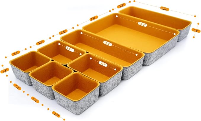 Welaxy 8-Piece Felt Drawer Organizers Curry Desk Tray Makeup Storage - Image 6