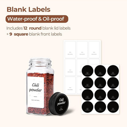 ComSaf Glass Spice Jars with with Labels 4 oz 6 Pack Small Square | Empty - Image 2