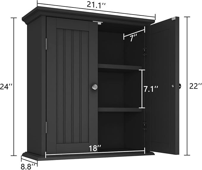 ChooChoo Bathroom Wall Cabinet Set of 2, Over The Toilet | 8.8"D x 21.1"W x 24"H - Image 3
