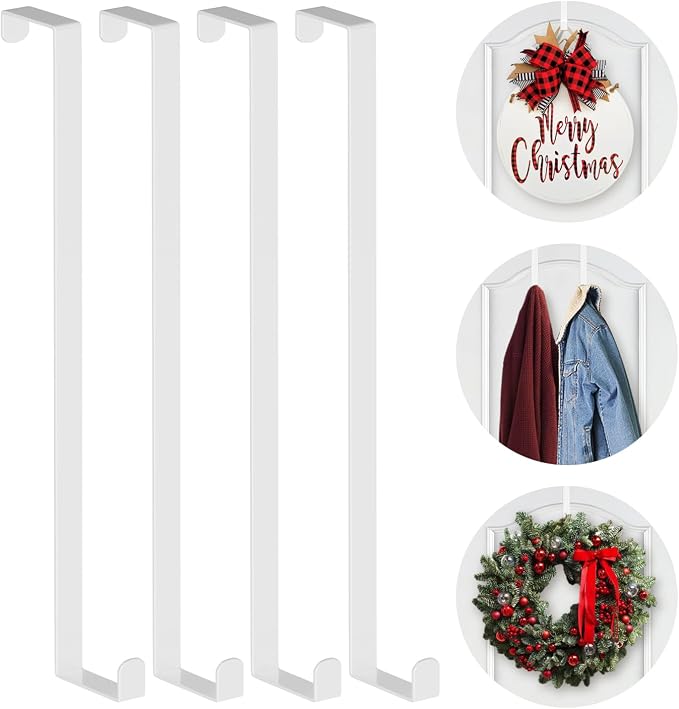 14" Over The Door Hooks, 4 Pack Widen Wreath Hangers Fit The 1-3/4" & 1-3/8" by BoodaBrand