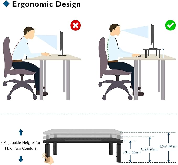 BONTEC 2 Pack 3 Height Adjustable Monitor Stand Riser - Image 3
