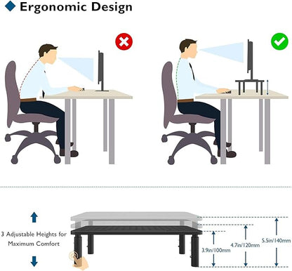 BONTEC 2 Pack 3 Height Adjustable Monitor Stand Riser - Image 3