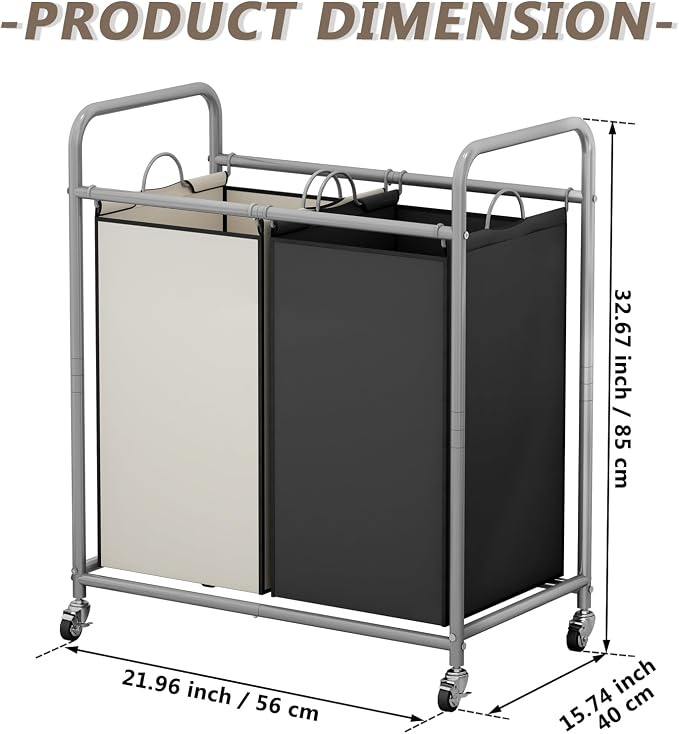 SUOERNUO Laundry Sorter Basket 2 Bag Laundry Hamper Cart - Image 5