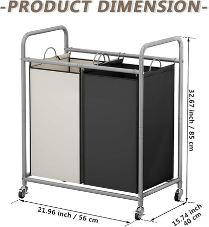 SUOERNUO Laundry Sorter Basket 2 Bag Laundry Hamper Cart - Image 5
