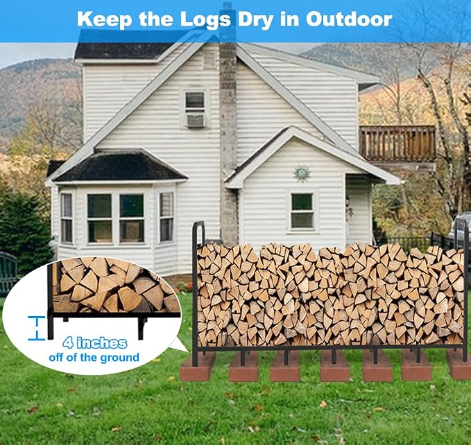 8ft Firewood Rack Holder, Adjustable Heavy Duty Fire Log Stacker Stand - Image 4