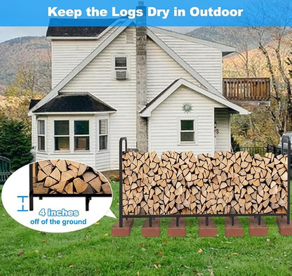 8ft Firewood Rack Holder, Adjustable Heavy Duty Fire Log Stacker Stand - Image 4