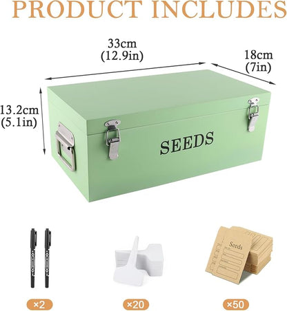 Seed Storage Organizer with 2 Dividers, Wooden Seed Saving Box with Lid - Image 7