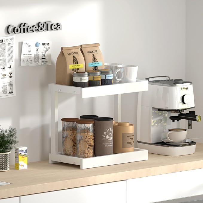 MARTY 2 Tier 15.75"x8.9" Large Countertop Shelf Organizer Spice Rack, Coffee - Image 3