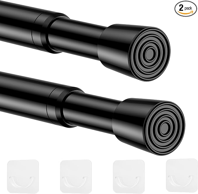 2 Pack Spring Tension Curtain Rod 17-41 Inch Black Tension Rod Extendable by HAOYUNTE