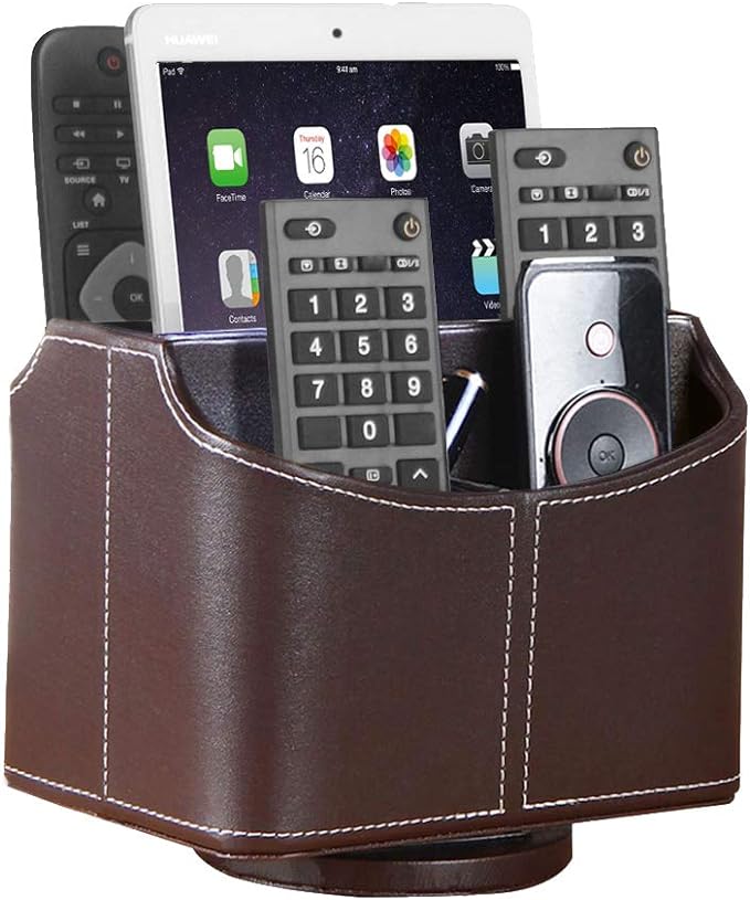 YAPISHI Leather Remote Control Holder, 360 Degree Spinning Desk TV Remote by YAPISHI