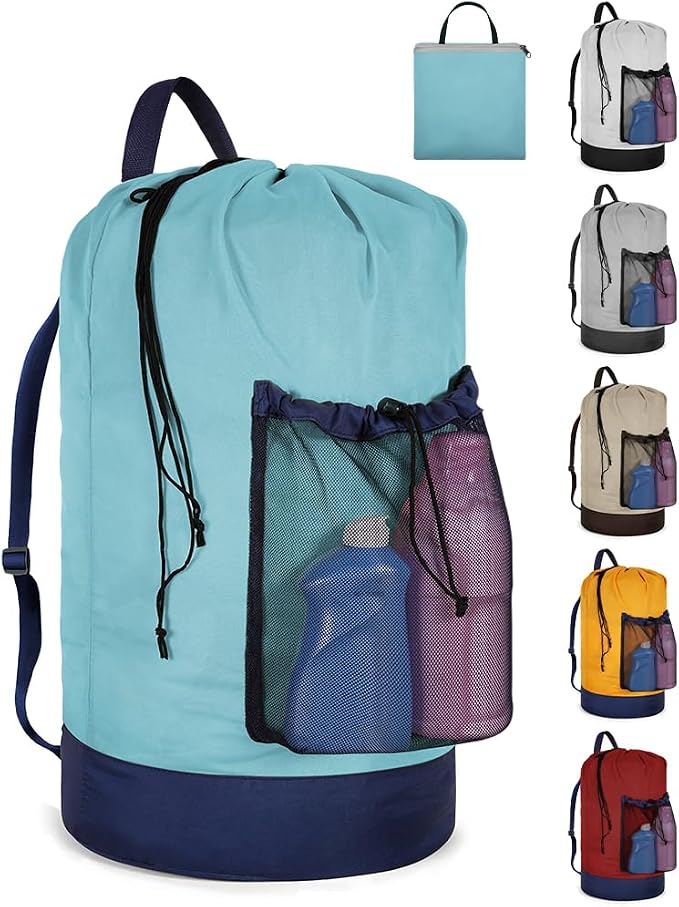 Laundry Bag with Shoulder Straps and Mesh Pocket Laundry Backpack Large by CATOTEL