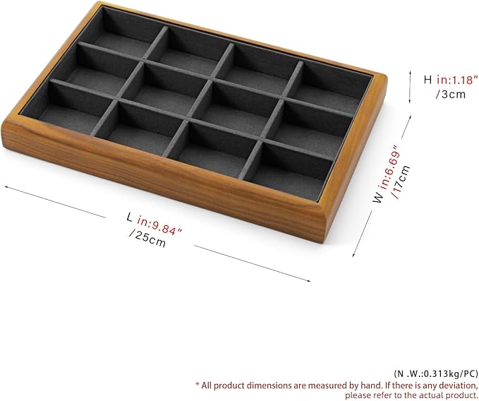 Oirlv Solid Wood 12 Grid Jewelry Organizer Tray Jewelry Drawer Organizer - Image 8