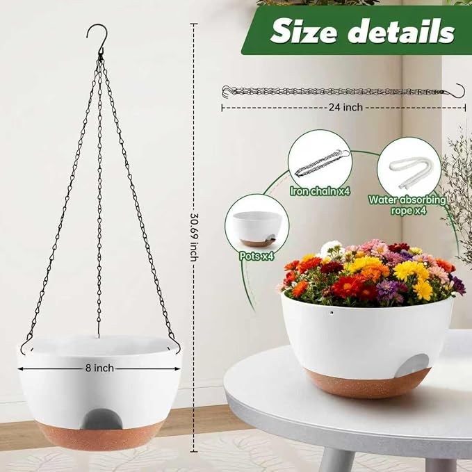 4-Piece Set of 8-Inch Hanging Planters - Image 3