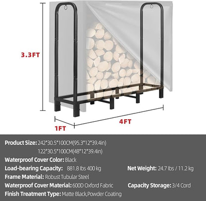4FT Firewood Rack Outdoor with Cover, Heavy Duty Adjustable Firewood log - Image 6