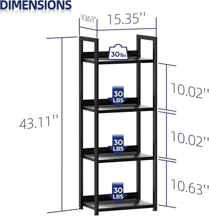 NUMENN Narrow Bookshelf, 4 Tier Freestanding Shelving Unit, Metal Frame & Wood - Image 3
