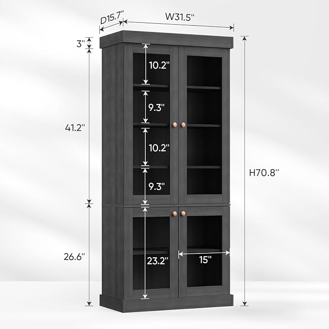 ivaniti 70.8" Bookshelf with Glass Doors, Farmhouse Modular Bookcase with - Image 6