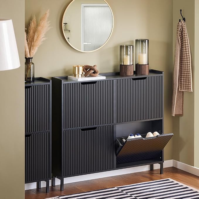 SoBuy Fluted Shoe Cabinet 4 Drawers, Narrow Shoe Storage Organizer - Image 2