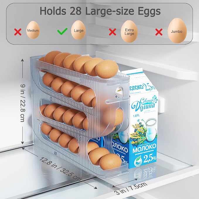 Sotfamily FIFO Egg Holder for Fridge, Egg Organizer for 28 Large Size Eggs | - Image 5