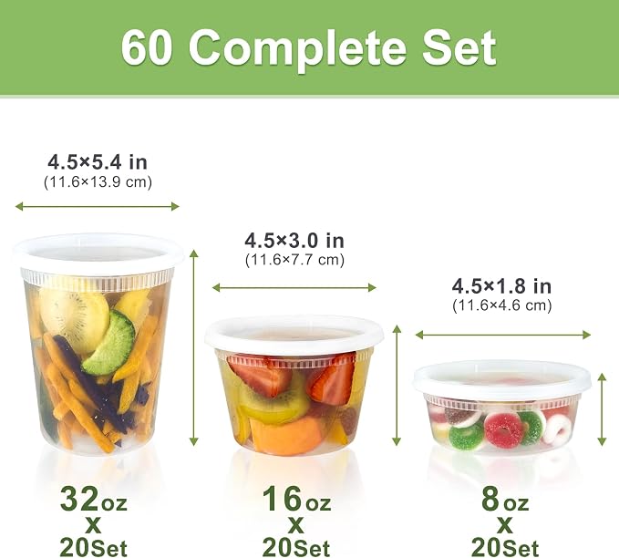 60 Sets Deli Containers with Lids, 32/16/8 oz X 20 Set Each, Leak-Proof & BPA - Image 2