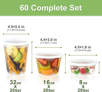 60 Sets Deli Containers with Lids, 32/16/8 oz X 20 Set Each, Leak-Proof & BPA - Image 2