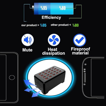 100W 20-Port Multi-Device USB Charging Station - Image 4