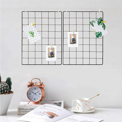 GBYAN Wall Grid 2 Pack Wire Photo Grid Panels Black Memo Board Wall Organizer - Image 5
