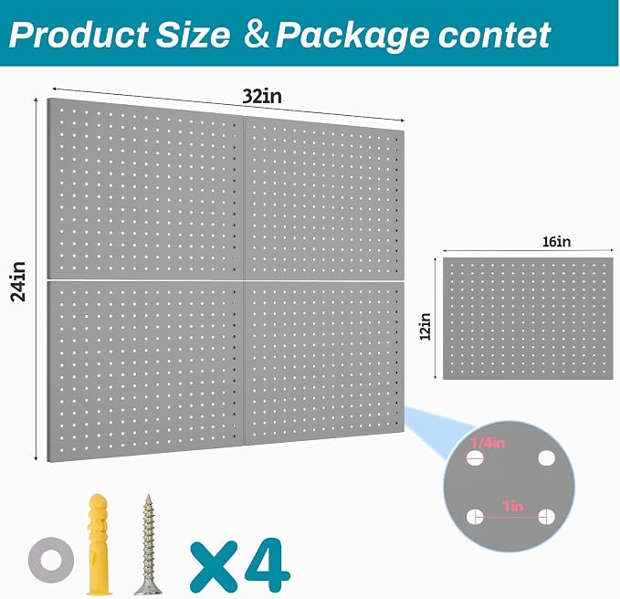 Peg Board, 4 Pack Metal Pegboard Panels, PegBoard Wall Organizer - Image 3