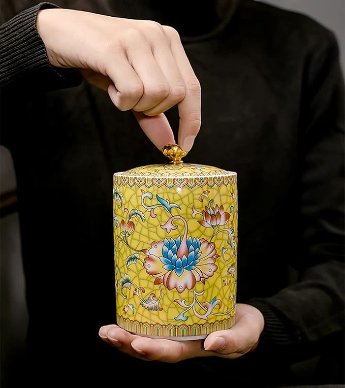 Enamel Ceramic Tea Caddy Tea Canister Tea Storage Container Tins Jar - Image 3