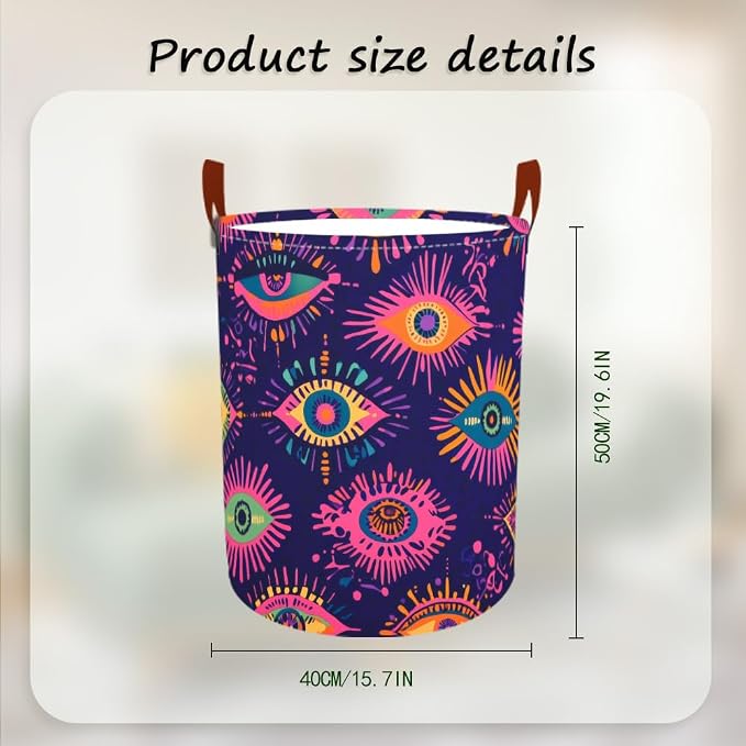 Laundry Baskets 15.7x19.7 Inch Large Colorful Eye Pattern Collapsible Laundry - Image 3