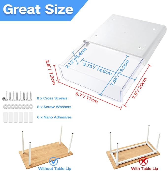 OSPNIEEK Self-adhesive Under Desk Drawer Organizer, 2 Pack Table Hidden Slide - Image 5