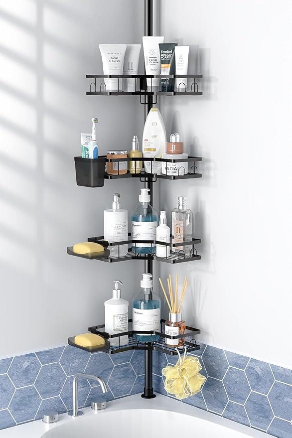 Corner Shower Caddy Tension Pole: 4-Tier Adjustable Rustproof Bathroom by Aitatty