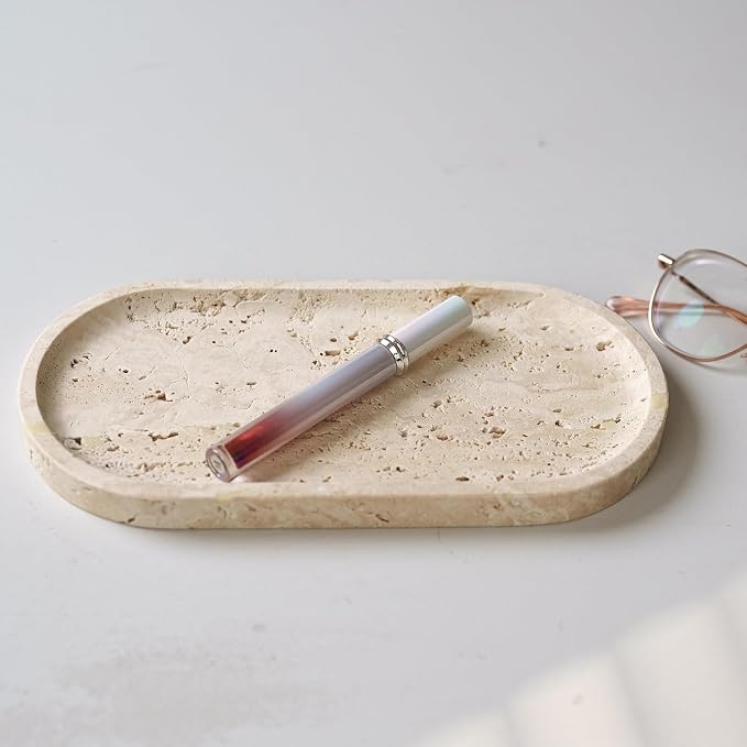 Beige Travertine Vanity Tray | Natural Stone Bathroom Organizer | Perfume & - Image 6